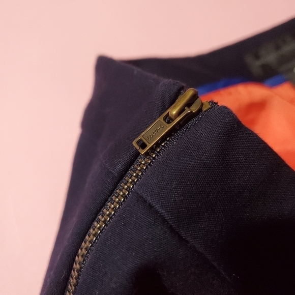 Vintage 1990s 90s Orange Dark Navy Professional Work Pencil Skirt - Picture 4 of 5